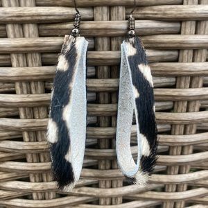 leather earrings cowhide, pinto pattern hoops